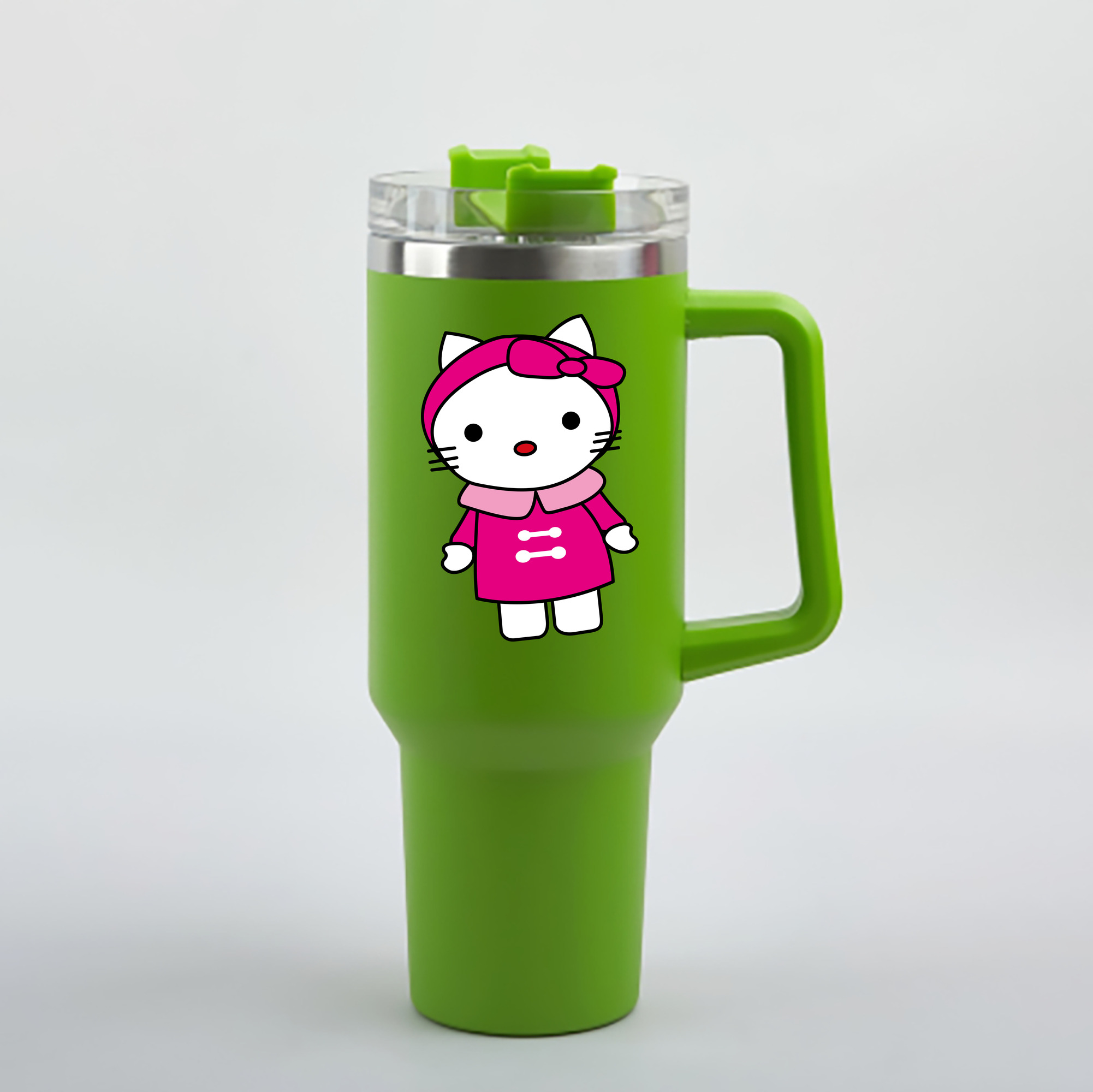 （画像用） Hello Kitty ハローキティ 1200mL車用タンブラー - クリスタルステッカー（プラスチックストロー付き）